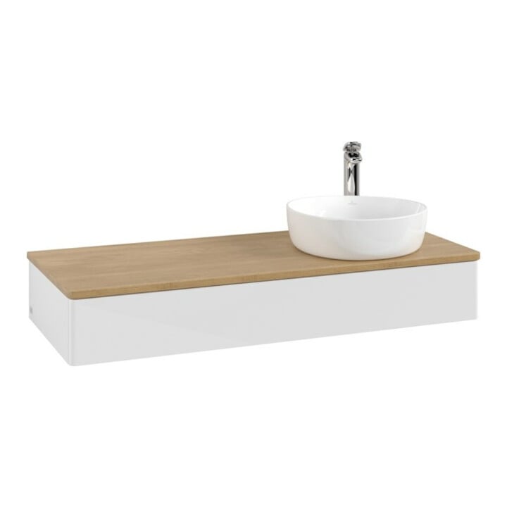 V&B Meuble sous lavabo sans structure de façade, éclairage Antao 120x19x50cm, HL, WBP hon. Oa, blanc brillant Lac