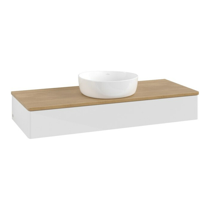 V&B Meuble sous lavabo sans structure de façade, éclairage Antao 120x19x50cm, WBP hon. Oa, blanc brillant Lac