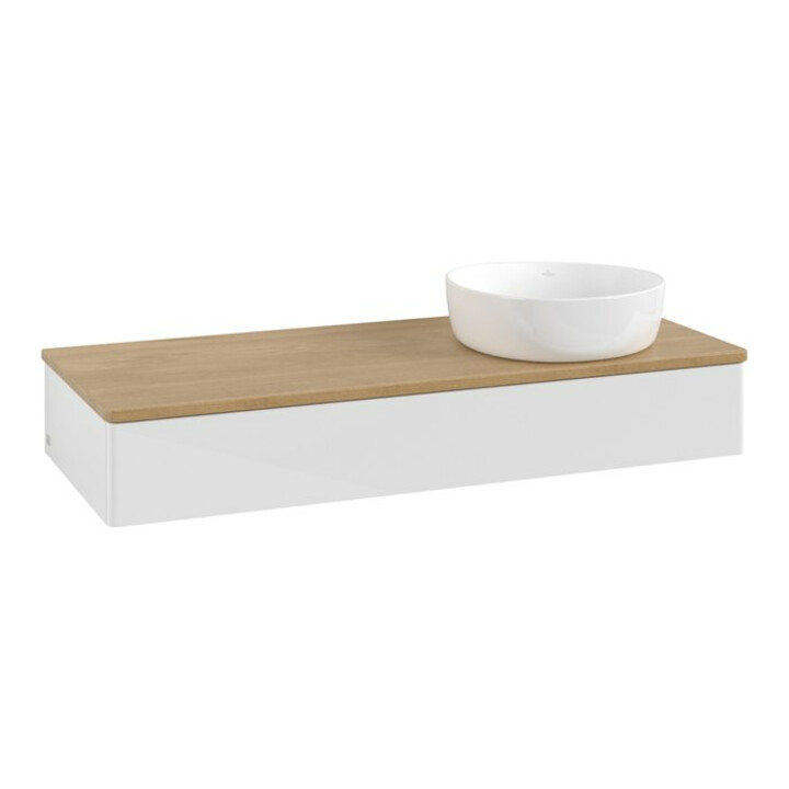 V&B Meuble sous lavabo sans structure de façade, éclairage Antao 120x19x50cm, WBP hon. Oa, blanc brillant Lac