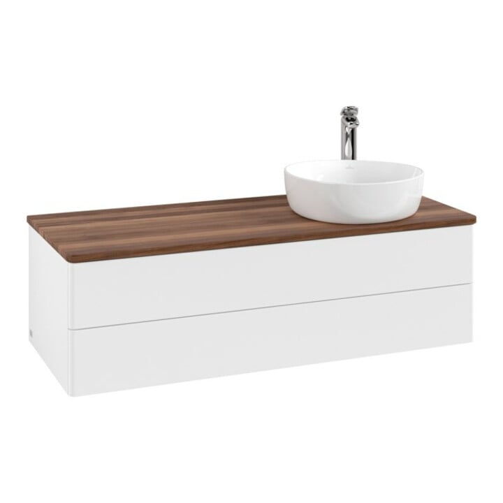 V&B Meuble sous lavabo sans structure de façade, éclairage Antao 120x36x50cm, HL, WBP blanc mat, blanc avec Lac