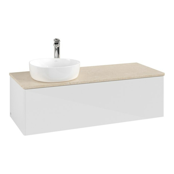 V&B Meuble sous lavabo sans structure de façade, éclairage Antao 120x36x50cm, HL, WBP botti., blanc brillant Lac