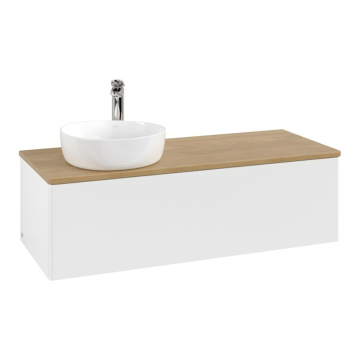 V&B Meuble sous lavabo sans structure de façade, éclairage Antao 120x36x50cm, HL, WBP hon. Oa, blanc avec Lac