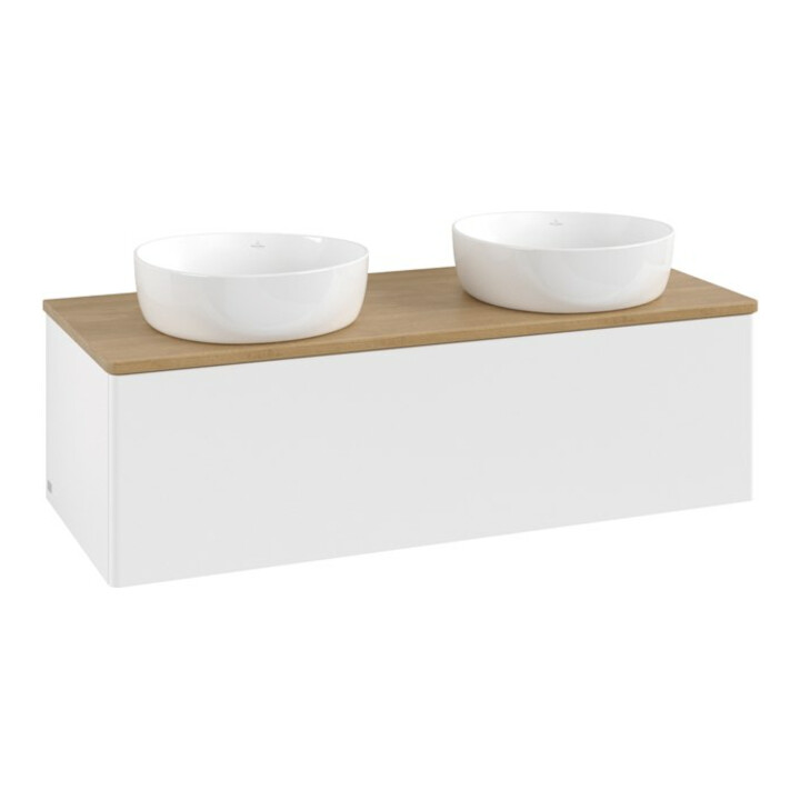 V&B Meuble sous-lavabo sans structure de façade, éclairage Antao 120x36x50cm, WBP chêne hon. Oa, blanc mat Lac