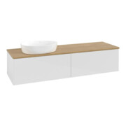 V&B Meuble sous lavabo sans structure de façade - Éclairage Antao 160x50cm, couleur WBP hon. Oa, blanc brillant Lac