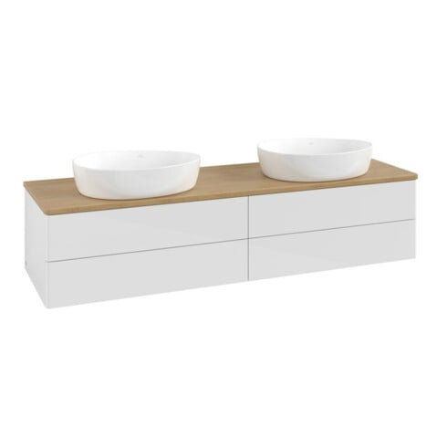 V&B Meuble sous lavabo sans structure de façade, éclairage Antao 160x50cm, couleur WBP hon. Oa, blanc brillant Lac