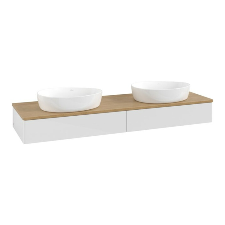 V&B Meuble sous-lavabo sans structure de façade - Éclairage Antao 160x50cm, couleur WBP miel Oa, blanc brillant Lac