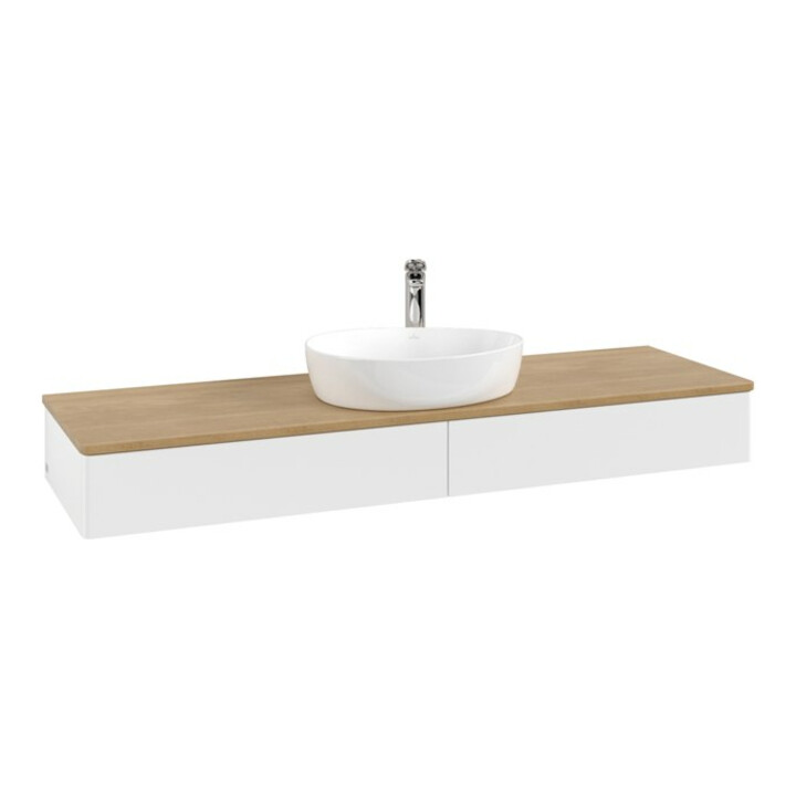V&B Meuble sous-lavabo sans structure de façade - Éclairage Antao 160x50cm, H I P, WBP chêne hon. Oa, blanc avec Lac