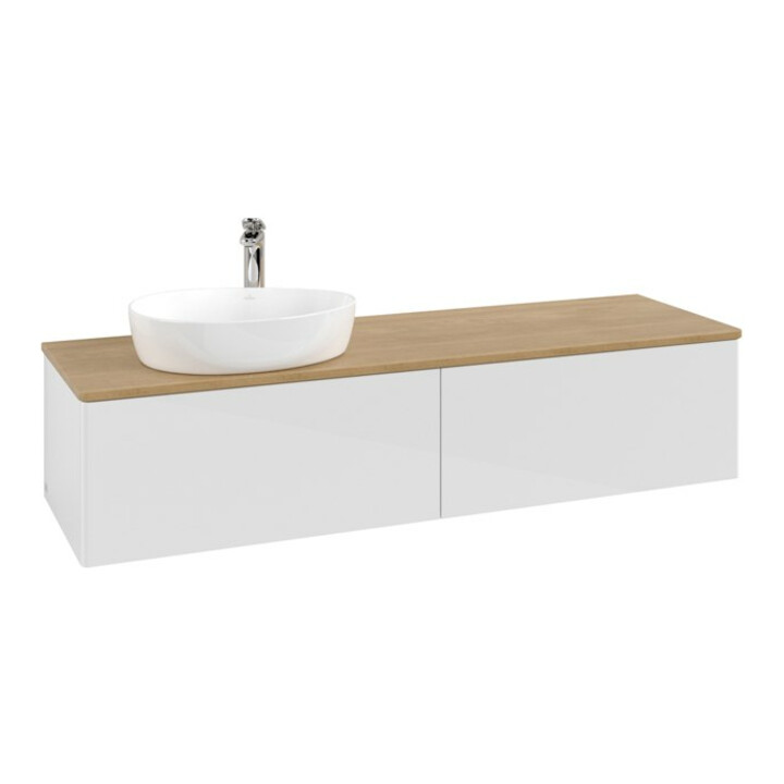 V&B Meuble sous lavabo sans structure de façade - Éclairage Antao 160x50cm, H I P, WBP chêne hon. Oa, blanc brillant Lac
