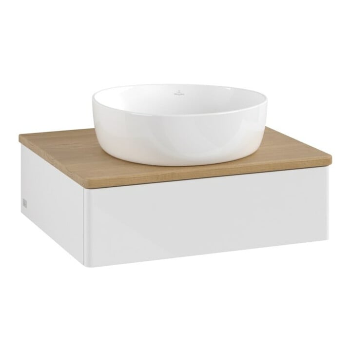 V&B Meuble sous lavabo sans structure de façade - Éclairage Antao 60x19x50cm, WBP hon. Oa, blanc brillant Lac