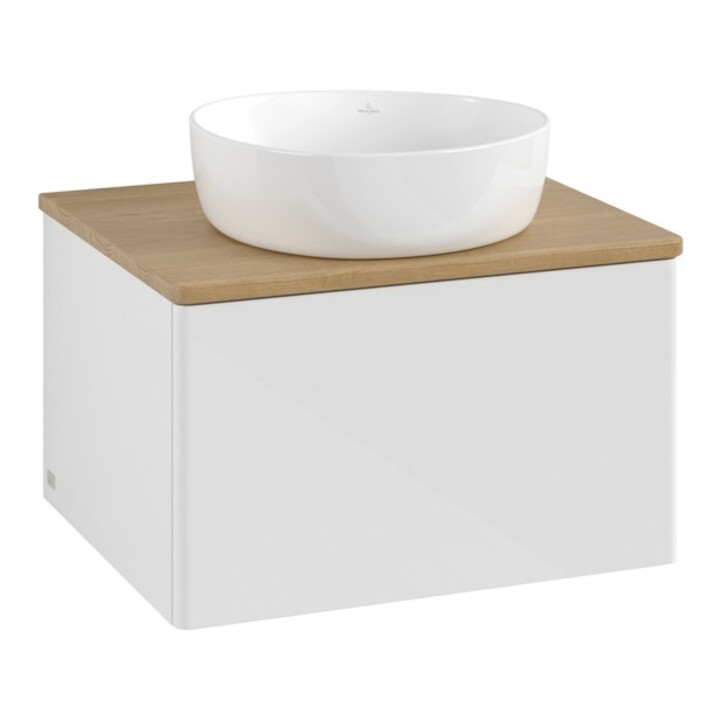 V&B Meuble sous lavabo sans structure de façade - Éclairage Antao 60x36x50cm, WBP hon. Oa, blanc brillant Lac