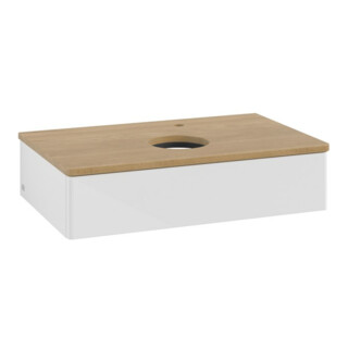 V&B Meuble sous lavabo sans structure de façade - Éclairage Antao 80x19x50cm, H I P, WBP chêne hon. Oa, blanc brillant Lac