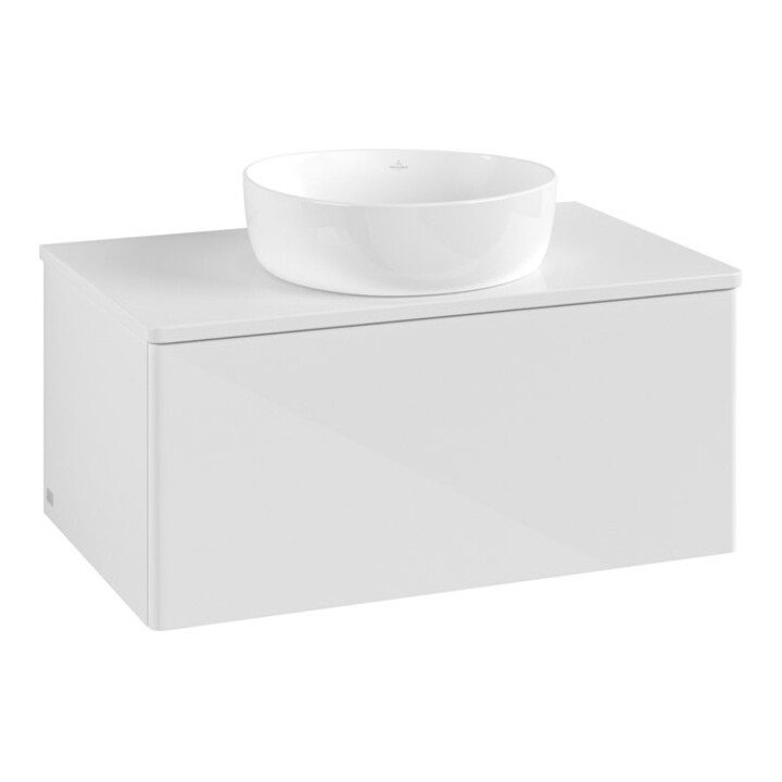 V&B Meuble sous lavabo sans structure de façade - Éclairage Antao 80x36x50cm, couleur WBP Lac, blanc brillant Lac