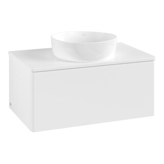 V&B Meuble sous lavabo sans structure de façade - Éclairage Antao 80x36x50cm, couleur WBP Lac, blanc laqué