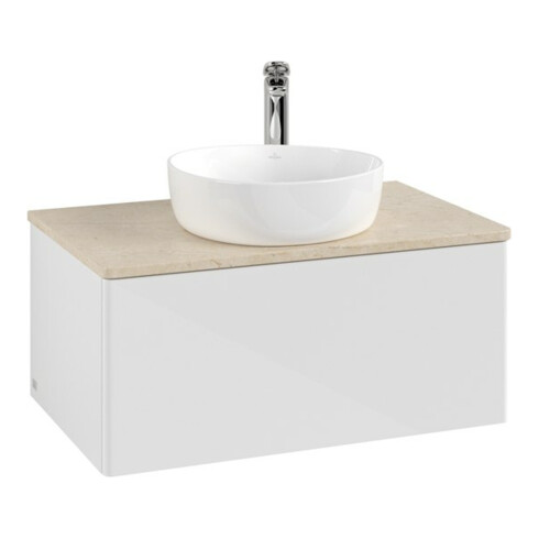 V&B Meuble sous lavabo sans structure de façade - Éclairage Antao 80x36x50cm, HL, WBP botti., blanc brillant Lac
