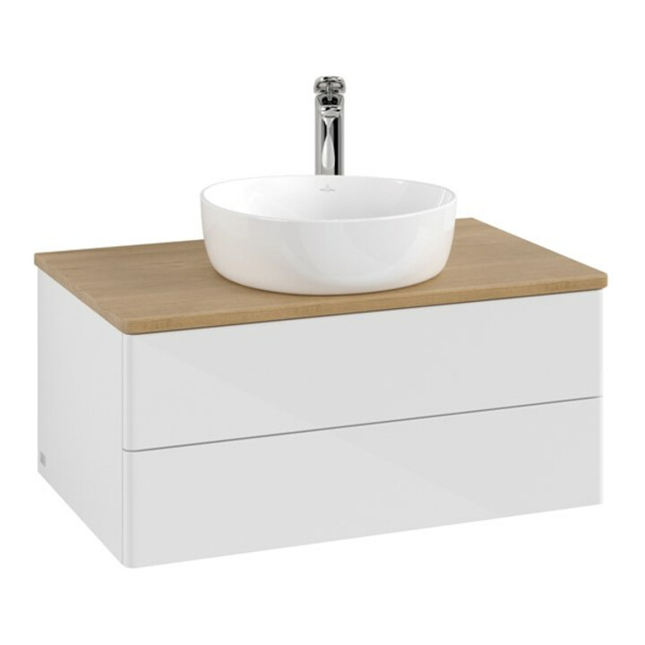 V&B Meuble sous lavabo sans structure de façade - Éclairage Antao 80x36x50cm, HL, WBP hon. Oa, blanc brillant Lac