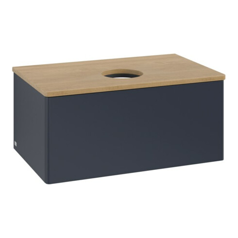 V&B Meuble sous-lavabo sans structure de façade - Éclairage Antao 80x36x50cm, WBP chêne hon. Oa, avec bleu m Lac