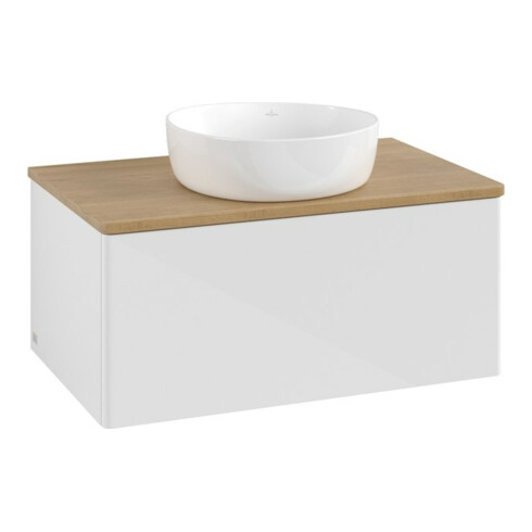 V&B Meuble sous lavabo sans structure de façade - Éclairage Antao 80x36x50cm, WBP hon. Oa, blanc brillant Lac