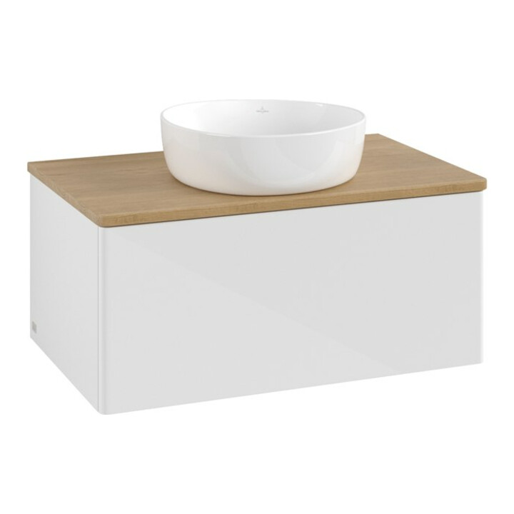 V&B Meuble sous lavabo sans structure de façade - Éclairage Antao 80x36x50cm, WBP hon. Oa, blanc brillant Lac