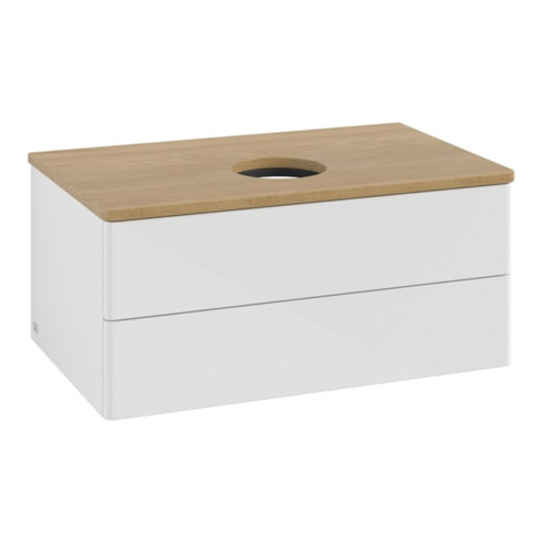 V&B Meuble sous lavabo sans structure de façade - Éclairage Antao 80x36x50cm, WBP hon. Oa, blanc brillant Lac
