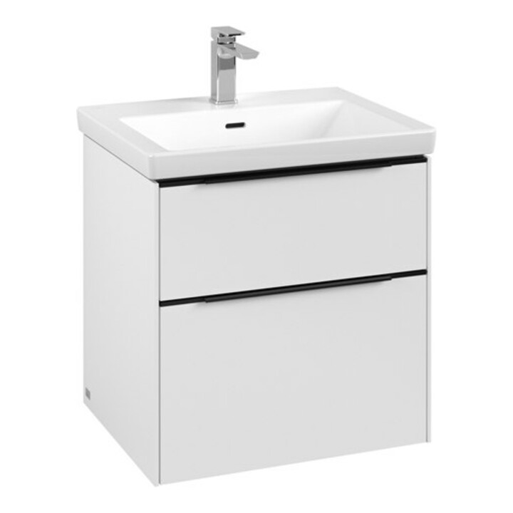 V&B Meuble sous lavabo Subway 3.0 57,2x57,6x47,8cm, blanc mat, porte verre bleu