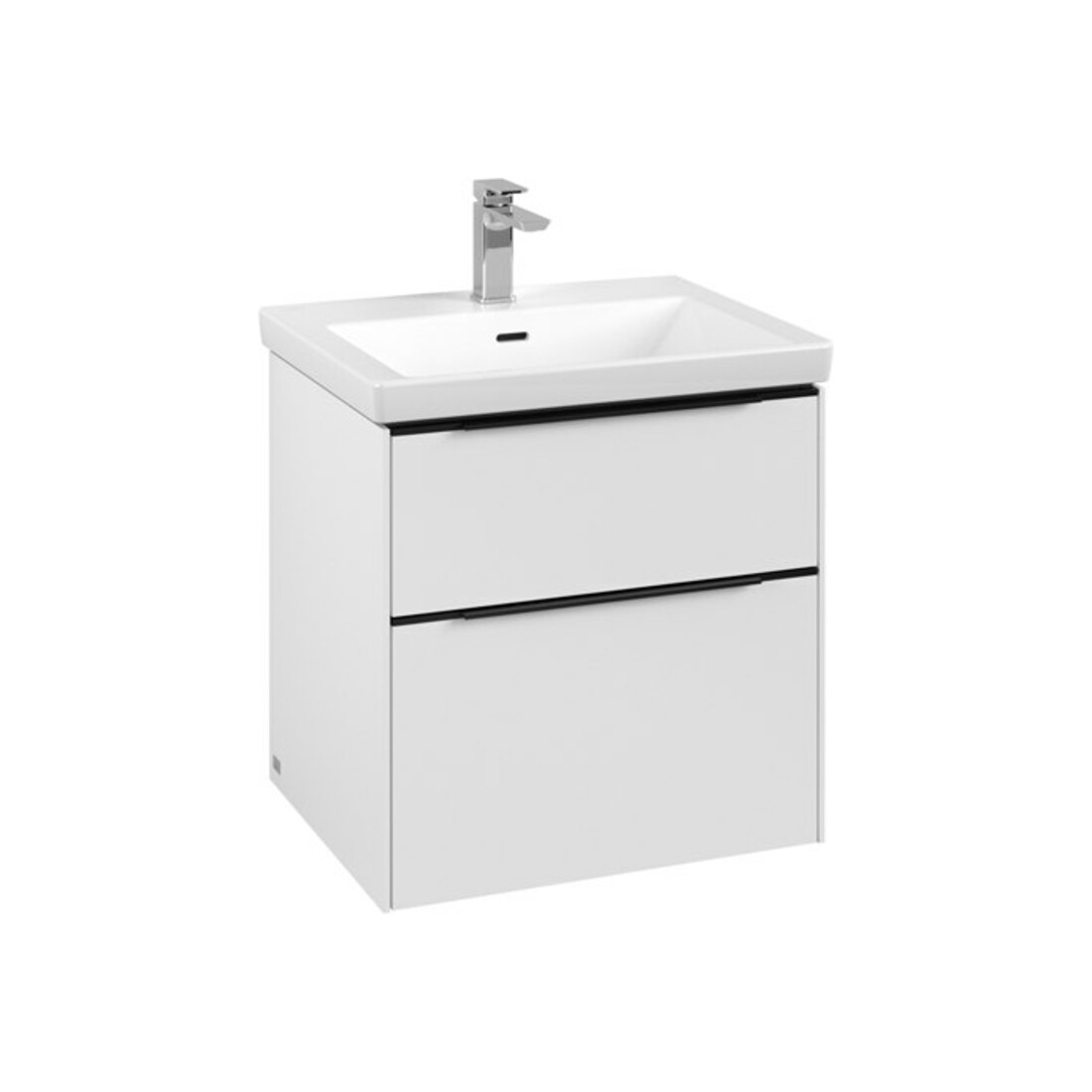 V&B Meuble sous lavabo Subway 3.0 57,2x57,6x47,8cm, blanc mat, porte verre bleu