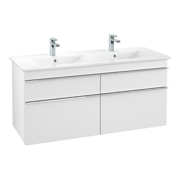V&B Meuble sous lavabo Venticello 125,3x59x50,2cm, poignée chrome, blanc mat
