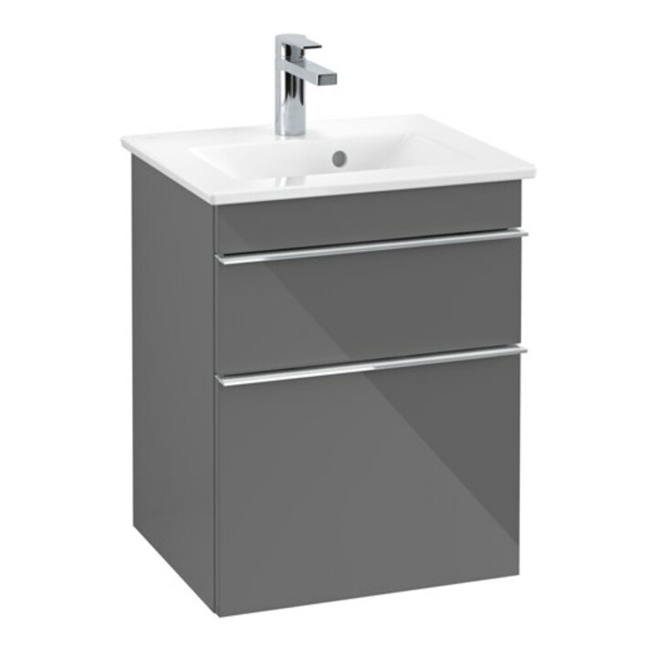V&B Meuble sous lavabo Venticello 46,6x59x42,5cm, poignée chrome, gris brillant