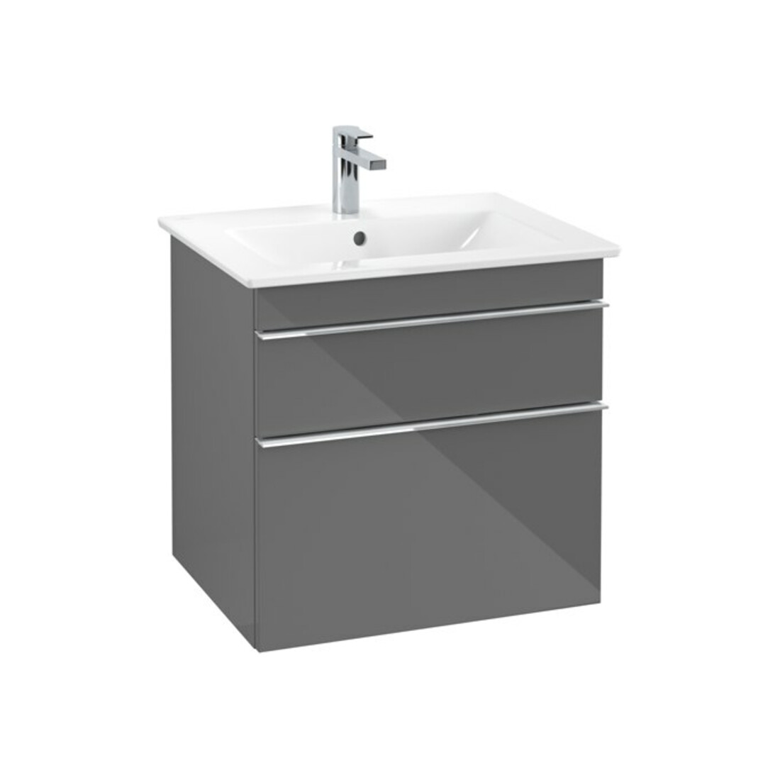 V&B Meuble sous lavabo Venticello 60,3x59x50,2cm, Poignée chrome, gris brillant