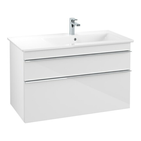 V&B Meuble sous lavabo Venticello 95,3x59x50,2cm, Droit, Gris chrome, Blanc brillant