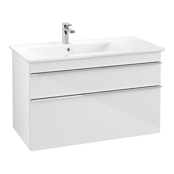 V&B Meuble sous lavabo Venticello 95,3x59x50,2cm, Gauche, Gris chrome, Blanc brillant
