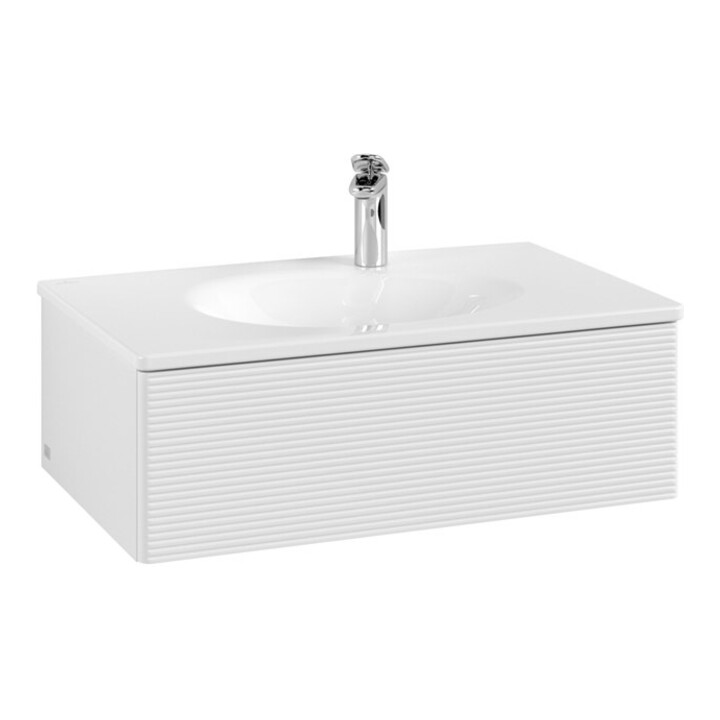 V&B Meuble sous-vasque Antao 78,8x25,6x49,6cm, avec éclairage tiroir, façade, blanc brillant Lac