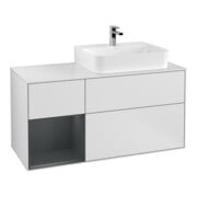 V&B Meuble sous vasque avec plan de toilette Gl. blanc avec Finion 120 cm, tiroir gauche avec blanc laqué