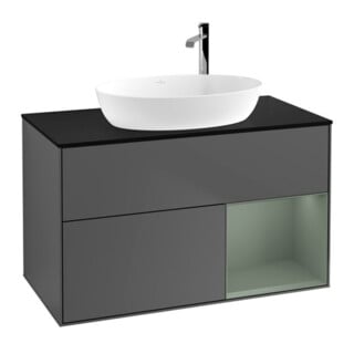 V&B Meuble sous-vasque Éclairage mural Finion 100, Pl blanc mat, Réglette Oliva m Lac, Anthracite m