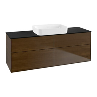 V&B Meuble sous vasque Éclairage mural Finion 160x60,3x50,1cm, bleu brillant, placage noyer