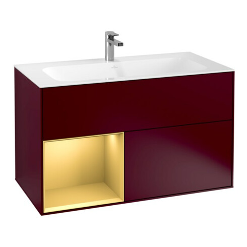 V&B Meuble sous-vasque Éclairage mural Finion 99,6x59,1cm, étagère gauche, gol mat, Peony mat