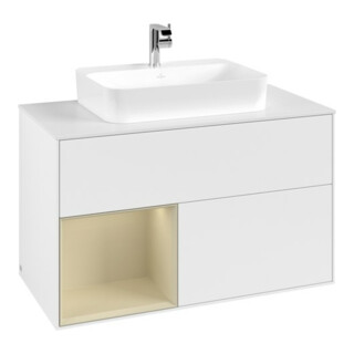 V&B Meuble sous vasque Finion 100, blanc mat, poignée latérale argent mat laqué, blanc mat laqué