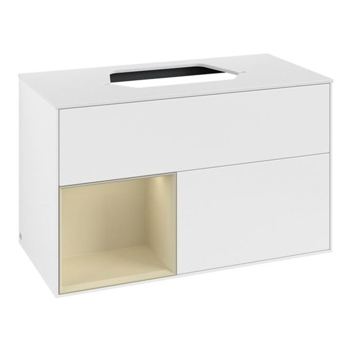 V&B Meuble sous vasque Finion 100, blanc mat, poignée latérale argent mat laqué, blanc mat laqué