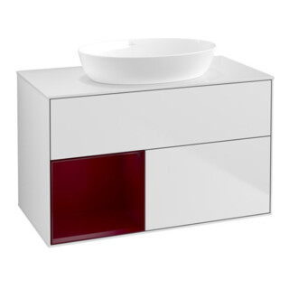 V&B Meuble sous vasque Finion 100, blanc mat, porte Peo, blanc mat laqué