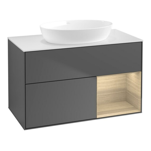 V&B Meuble sous-vasque Finion 100, blanc mat, tiroir, anthracite mat