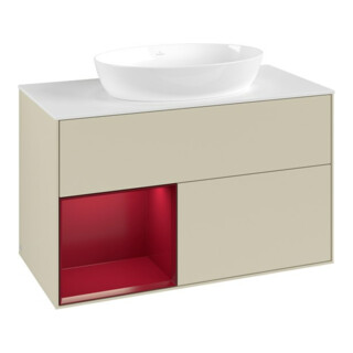 V&B Meuble sous-vasque Finion 100, blanc mat, tiroir, laqué gris mat