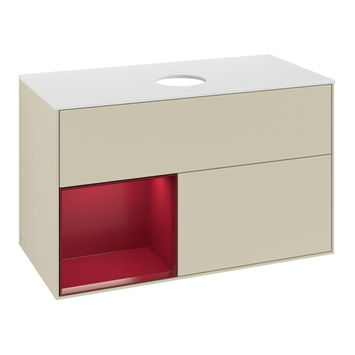 V&B Meuble sous-vasque Finion 100, blanc mat, tiroir, laqué gris mat