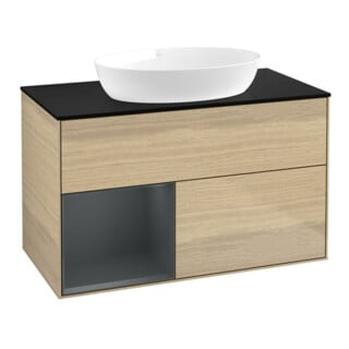 V&B Meuble sous-vasque Finion 100, bleu clair, avec tiroirs, laqué, chêne ven