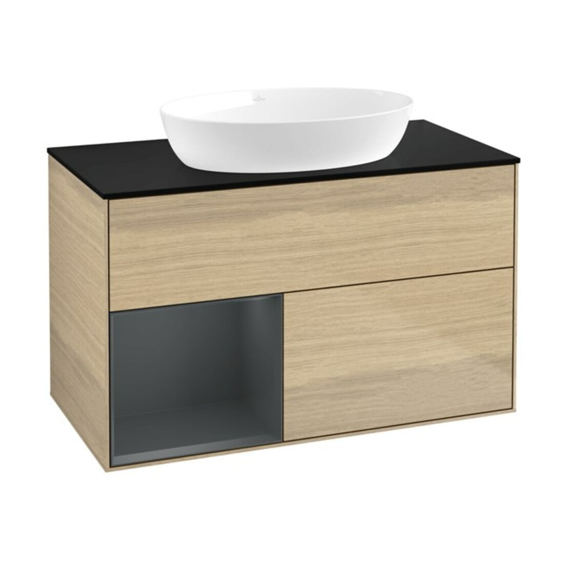 V&B Meuble sous-vasque Finion 100, bleu clair, avec tiroirs, laqué, chêne ven