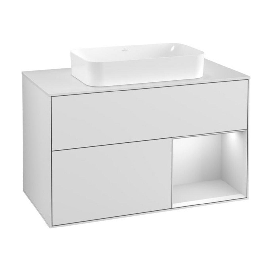 V&B Meuble sous-vasque Finion 100, éclairage mural, blanc mat, laqué blanc mat