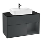 V&B Meuble sous vasque Finion 100, Pl blanc mat, Rg rouge mat brillant, Laqué mat blanc