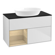V&B Meuble sous-vasque Finion 100, Pl bleu m, Étagère Oa ven, blanc m Lac