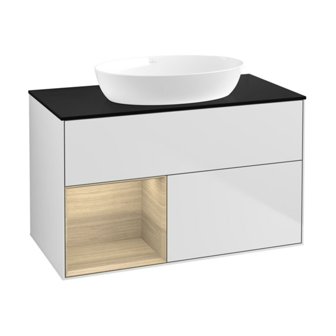 V&B Meuble sous-vasque Finion 100, Pl bleu m, Étagère Oa ven, blanc m Lac