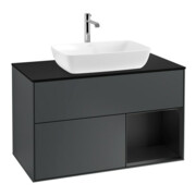 V&B Meuble sous-vasque Finion 100, placage bois mat, rangement blanc mat laqué, médian blanc mat laqué