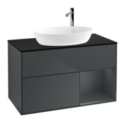 V&B Meuble sous-vasque Finion 100, placage bois, rangement médium, laqué bleu-1