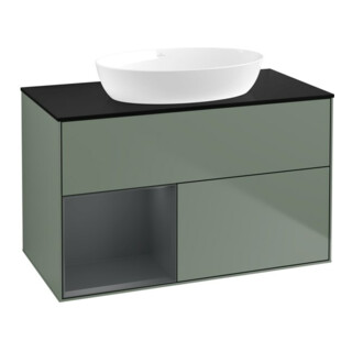 V&B Meuble sous-vasque Finion 100, Plaque bleue mate, Rayure médium mate laquée, Huile mate laquée